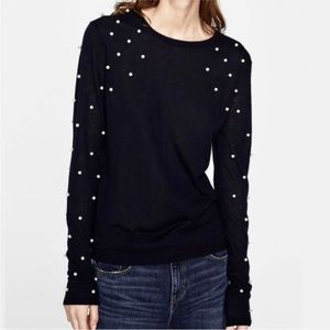 Zara Pearl Knit Sweater in Navy Blue